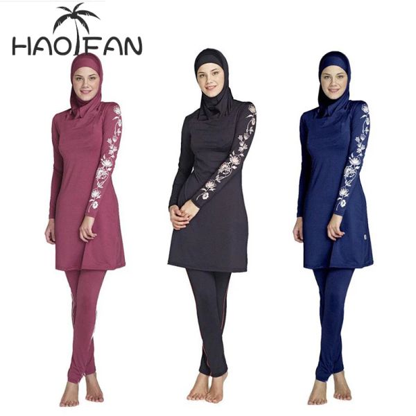 Badebekleidung HAOFAN Frauen Plus Size Floral Muslimische Badebekleidung Hijab Muslimah Islamischer Badeanzug Schwimmen Surf Wear Sport Burkinis Nichteuropäische Größe