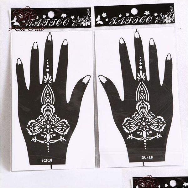 Airbrush Tattoo Supplies Großhandel-10 Paar 20 Stücke Henna Hand Tattoo Schablone Blume Glitter Airbrush Mehndi Schablonen Vorlagen Für Körper Dhnul