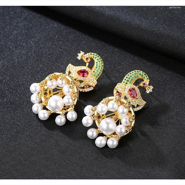 Baumelnde Ohrringe 2024 Zirkon Perle eingelegter Phoenix Mode Persönlichkeit Retro Farbe weiblich lang