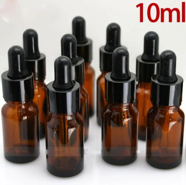 wholesale Großhandel Bernsteinfarbene 10-ml-Glastropfflaschen für E-Juice mit schwarzem Gummideckel, 10-ml-E-Flüssigkeitsglasflasche ZZ