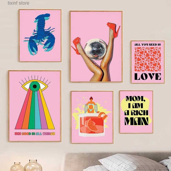 Gemälde Pink Gallery Wall Set Kompromiss Druckgrafik Maximalist Art Aesthetics Room Collage Abstract Sexy Poster Canvas Room Home Decor T240309