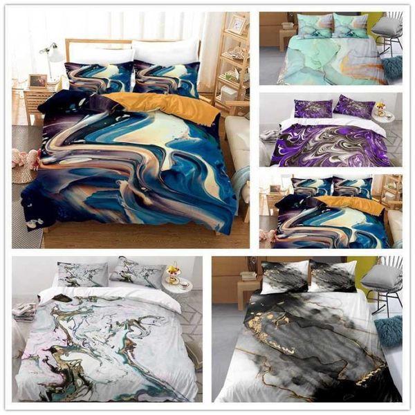 Mode Marmor Luxus Bettwäsche Set Nordic großer Schlafzimmer Dekoration Duvet Cover 2 3 Stück in voller Größe einfache Heimtextilien 2106198x