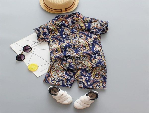 Novo bebê verão conjunto 1 2 3 4 anos moda criança meninos roupas praia flor impressão camisa roupa de férias traje t20070719752684068
