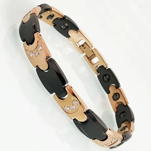 Link pulseiras preto cerâmica homem mulheres pulseira rosa cor de ouro aço inoxidável cuidados de saúde pulseira magnética feminina lua cristal jóias