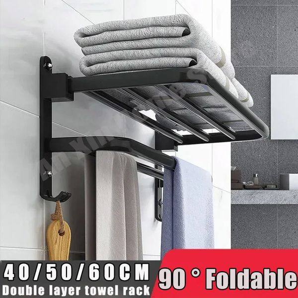 Rack de toalha de 60 cm Banheiro preto Armazenamento de parede Montado