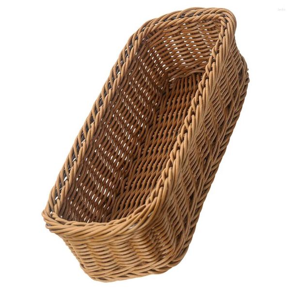 Küche Lagerung Woven Nachahmung Rattan Korb Obst Kunststoff Snacks Desktop Besteck Wicker Organizer Lebensmittel Halter