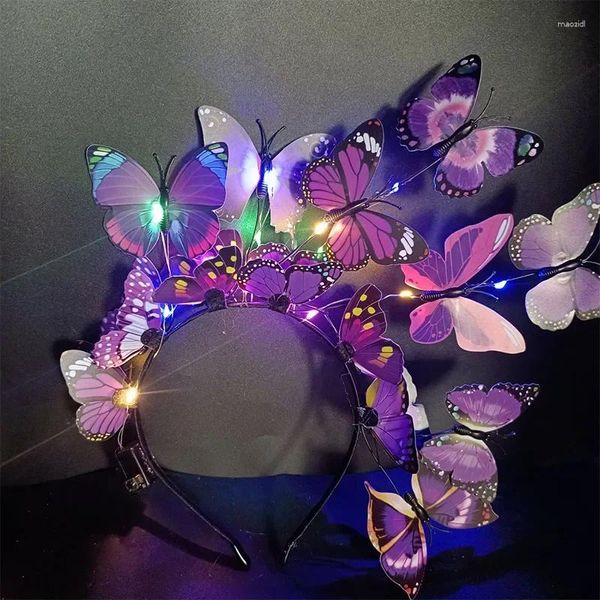 Decorazione per feste Glowing LED Light Up Farfalla Fascinator Fascia per capelli Cerchietti per capelli bohemien Copricapo colorato per matrimonio Natale