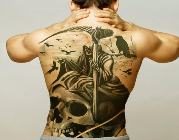 Halloween corpo adesivos homens grande tatuagem temporária à prova dbig água grande tatuagem de volta completa para tatuagens masculinas transferível falso tatoo sexy3958325