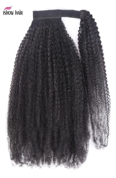 Ishow 828 polegadas onda do corpo extensões de cabelo humano tramas rabo de cavalo yaki em linha reta afro kinky encaracolado jc rabo de cavalo para mulheres cor natural 9367650