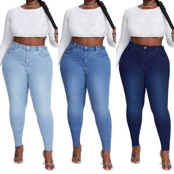 Jeans femininos novas mulheres cintura alta plus size jeans moda elástica apertada denim lápis calças casuais mulheres calças XL-4XL barco reto j240306