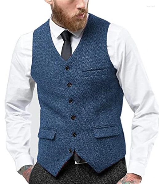Coletes masculinos terno colete v pescoço espinha de peixe tweed colete de negócios para casamento homens noivo roupas jaqueta vitoriana steampunka