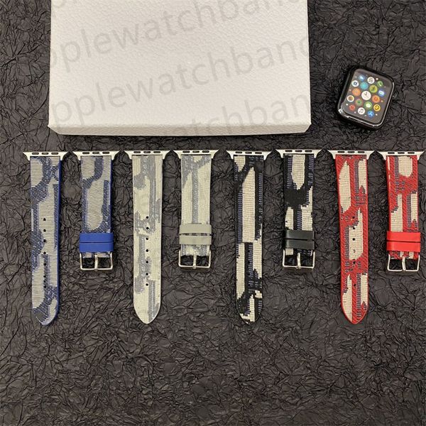 Designer Leder Apple Watch Band iWatch Band für Apple Watch Ultra Serie 8 3 4 5 6 7 9 SE 38mm 44mm 45MM 49mm 40MM 41MM 42mm Bänder Luxusmarke Stickerei Smart Straps