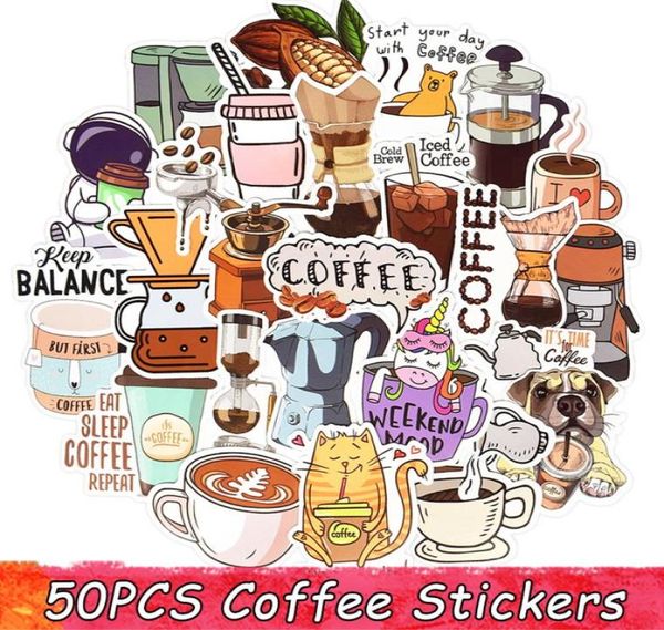 50 Stück süße Aufkleber Kaffee Cartoon wasserdicht Laptop Aufkleber Pack DIY Gitarre Skateboard Gepäck Fahrrad Telefon Aufkleber Kinder Spielzeug6381611