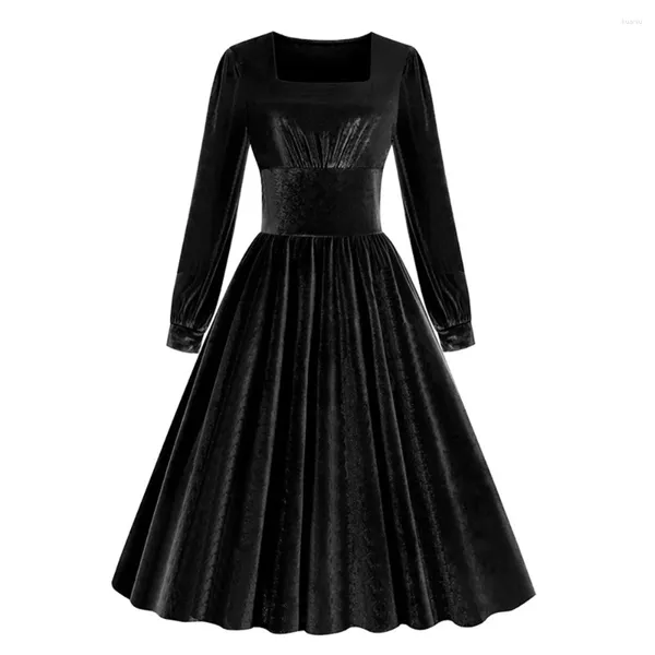 Freizeitkleider Langarm Winter Herbst Damen Samt Partykleid Slim Fit Büro Französisch Elegant Pinup 50er Jahre Plissee Kurze Tunika Midi