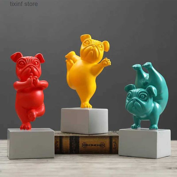 Oggetti decorativi Figurine Statua di scultura di cane in resina per arredamento Decorazioni per yoga Animali Decorazioni per la casa Statua Figurine di cani Ornamenti da tavolo Cani carini Regalo T240309