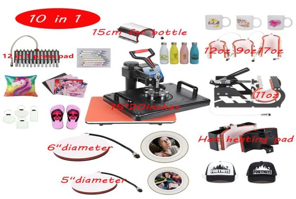 Drucker 10 in 1 Combo Multifunktionale Sublimationspresse Maschine Wärmeübertragungsdrucker für Tassen Caps Flasche7156120