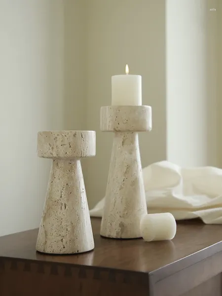 Portacandele Portacandele in marmo minimalista per feste di matrimonio, cene, decorazioni per la casa con candeliere conico in pietra di travertino vintage