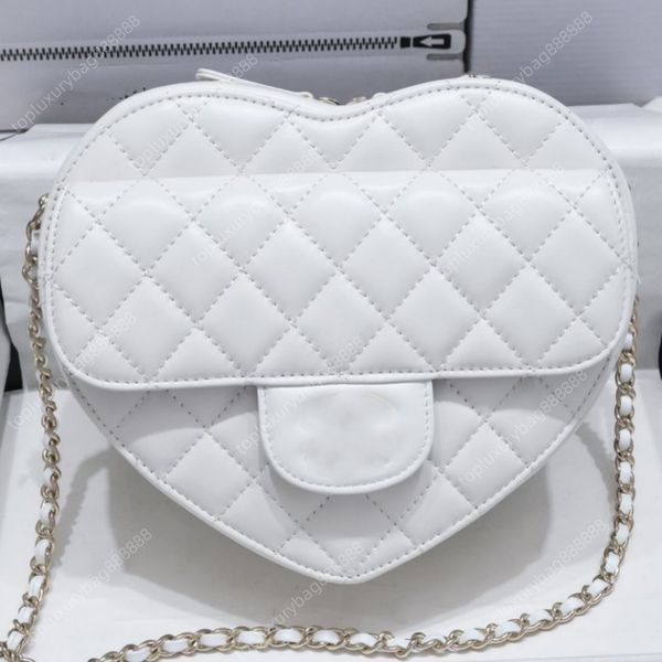 Borsa firmata 10A mini borsa a tracolla borsa a tracolla borsa a catena 18CM Borsa a forma di cuore in pelle di pecora Borsa di lusso con cerniera Borse moda nero bianco per donna Confezione regalo