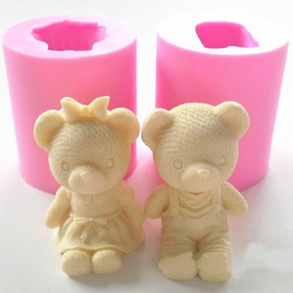 Attrezzi per torte Simpatico orso Ragazzo Ragazza Stampo per sapone in silicone Fondente Che decora Sugarcraft Cioccolato Gum Paste Stampi per candele1298o