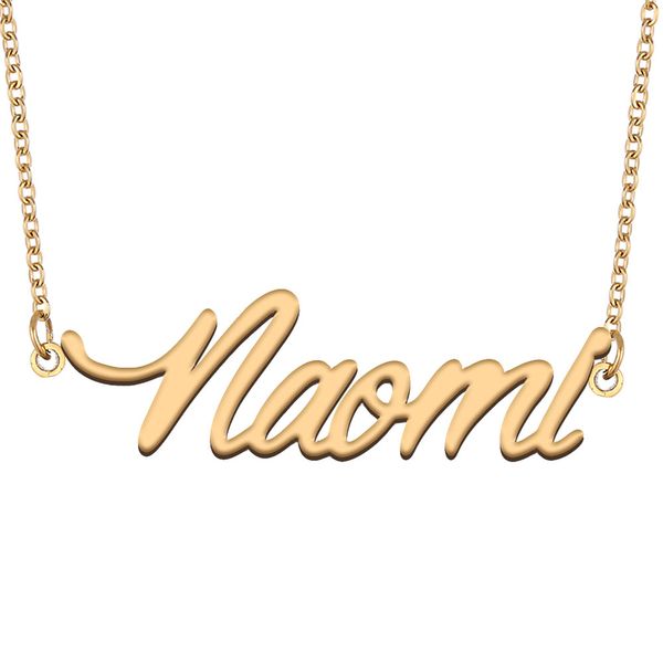 Ciondolo con collane con nome Naomi Personalizzato per donne, ragazze, bambini, migliori amiche, regali per la mamma, acciaio inossidabile placcato oro 18 carati