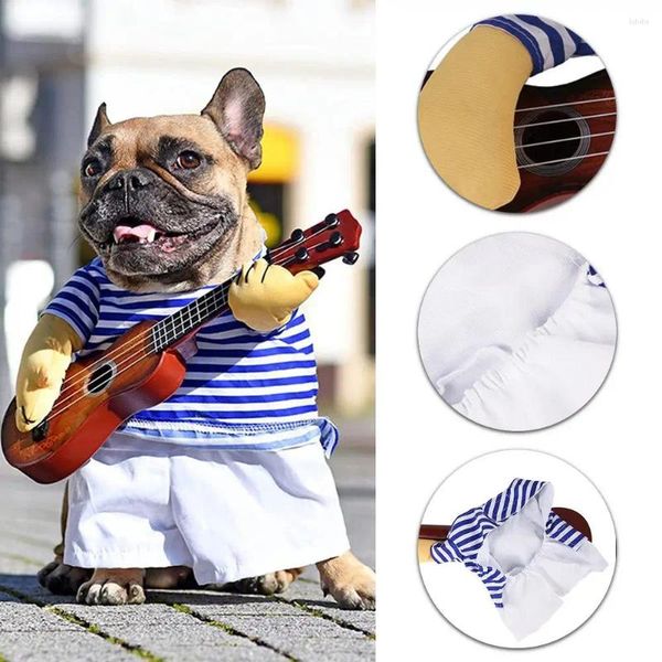 Cão vestuário animal de estimação traje de halloween roupas de gato com guitarra engraçada terno cosplay roupas para legal p8j4