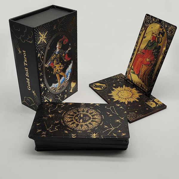 Finitura di lusso Divinative Tarocchi in lamina d'oro Fantastico gioco da tavolo Set per predittivo con supporto per carte in legno 240223