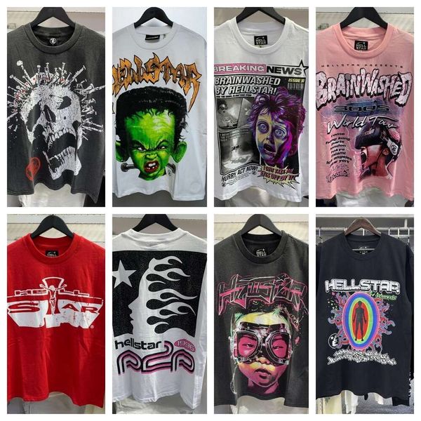 Orijinal Hellstar Gömlek Tasarımcı Erkek Tshirt Rapçi Yıkanmış Gri Ağır Zanaat UNISEX KISA KISA KILAVE MÜYDELENİ RETRO Cehennem Kadın T Shires American High Street Hip Hop Qu