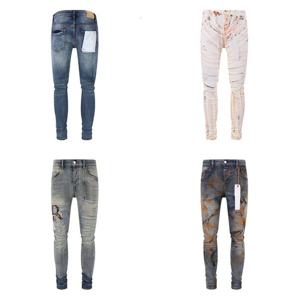 Jeans da moto invecchiati Biker Jean Rock Skinny Slim Strappati Hole Letter Pantaloni in denim hip-hop di marca di alta qualità 772