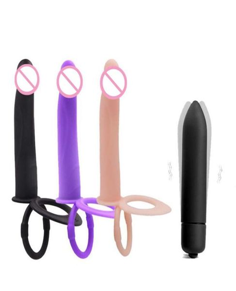 Пенис Strapon Dildo Vibrator Double Printion Anal Dildo ремешок на Anus Plug Sex Toy для начинающих1498755