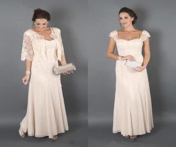 2018 Elegante chiffon lungo abiti per la madre della sposa Giacca in pizzo Chiffon lunghezza del pavimento Abiti formali per la madre Abiti da sera taglie fortil59981117