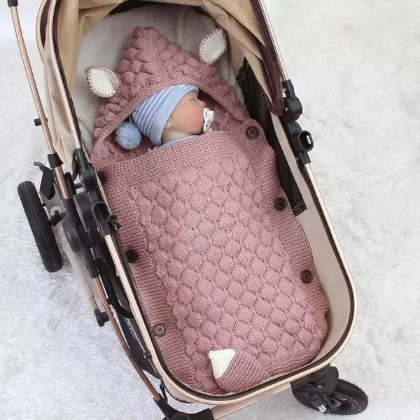 Inverno grosso nascido saco de dormir bebê quente fralda cobertor infantil carrinho saco de dormir pés bebê swaddle envoltório malha envelope 240223