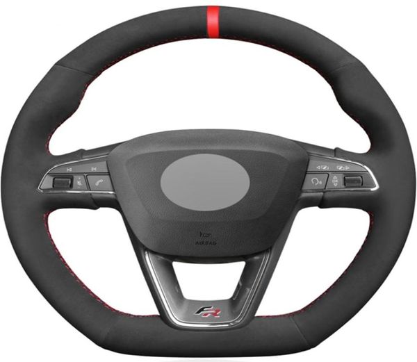 Capa de volante de carro em camurça preta com marcador vermelho para Seat Leon Cupra R Leon ST Cupra Ateca Ateca FR4132699