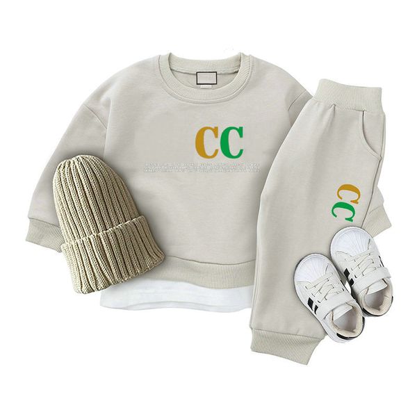 Conjunto de roupas infantis de alta qualidade, novo em estoque, 2 estilos, designer, meninos, meninas, suéter, tops, calças, duas peças, 3 cores