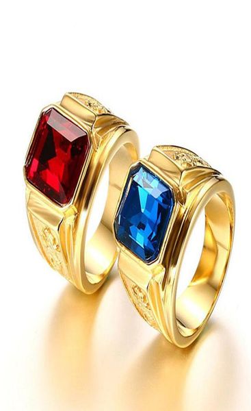 Saphir, Rubin, Edelsteine, blau, rot, Zirkon, Diamanten, Ringe für Männer, 18 Karat Goldton, Edelstahl, Drachenschmuck, Bijoux, Mode, Geschenk 6454726