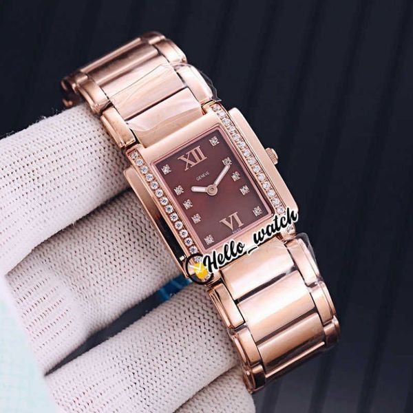 Uhren Männer Brand Twenty-4 4910 11R-010 Mark Brown Dial Swiss Quartz Womens Watch Diamond Bezel Roségold Stahl Armband LD249Q