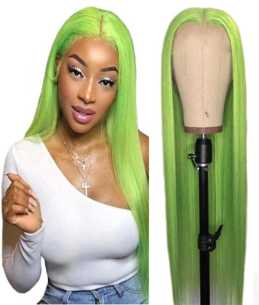 Lange gerade synthetische Lace-Front-Perücke für schwarze Frauen, Mittelteil, grün, rosa, blau, lila Farbe, maschinell hergestellte Perücken, natürliche Kopfhaut, c1696588