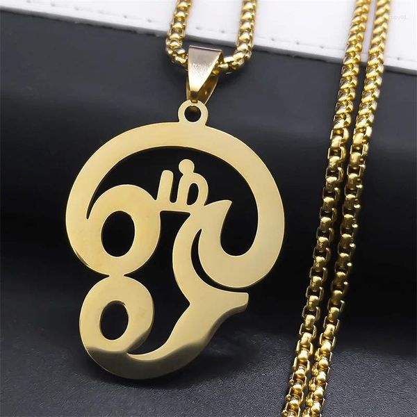 Anhänger Halsketten Indien Tamil Om Symbol Halskette für Frauen Männer Edelstahl Gold Farbe Buddhistischer Shiva Yoga Charme Schmuck N8089S01