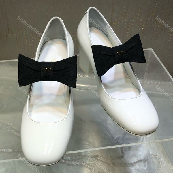 Mary Jane Bow Ayakkabı Kadınlar İçin Lüks Markalar Platform Paris Vintage High Heels 2024 Patent Deri Pompalar Kadın İnci Zinciri Kalın Topuklu Ayakkabılar Kutusu 10A 35-41