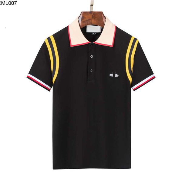 Herren-Poloshirt, Designer-Poloshirt mit schwarz-weißem Streifenmuster, kurzärmlig, mit Kragen, Modemarke, Top-Revers {Kategorie}