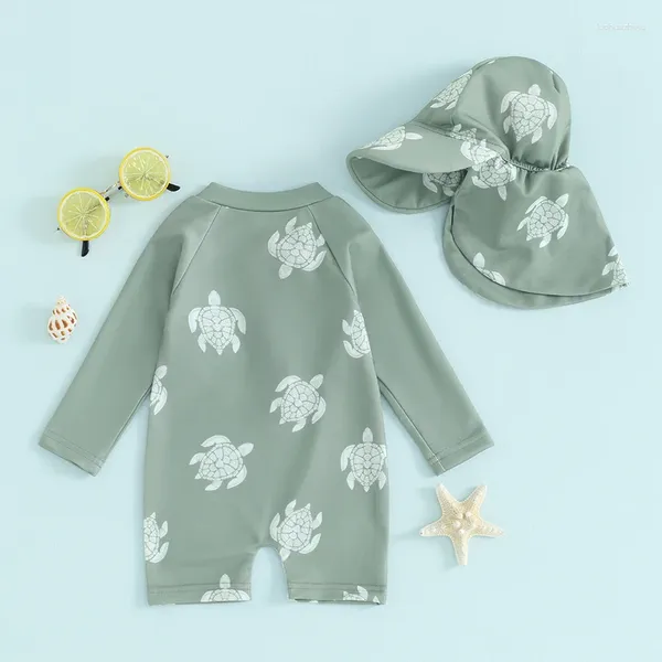 Giyim Setleri Toddler Boy Boy Girl Mayo Döşeme Guard Mayo Kısa Kollu Mayo Kıyafet Zip Yukarı plaj kıyafeti Sunsuit ile Şapka