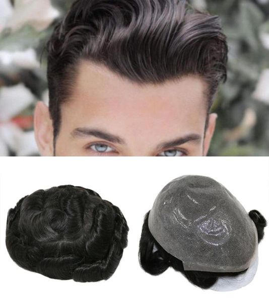 Dayanıklı Toupee 006008mm Cilt Doğal Görünümlü Remy İnsan Saç Erkekler Peruk Tam Pu Değiştirme Peruklar3589030