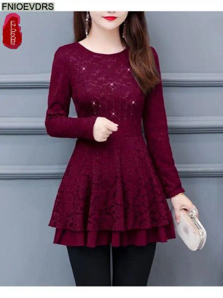 Camicie m5xl tunic tops vendite calde donne maniche lunghe Office Lady Patchwork Sheer Belly Design pepLum Top Curse 339 339