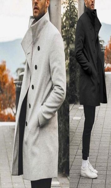 2020 Высококачественные мужские пальто, зимние классические тонкие осенние тренчи, мужские повседневные однотонные длинные ветровки с карманами, винтажные смешанные пальто 2981775