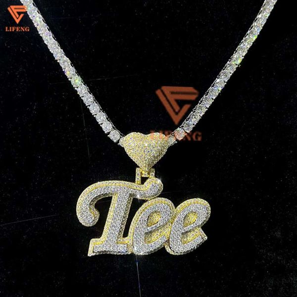 Lifeng jóias iced out hip hop personalizado letras moissanite nome rapper pingente 925 prata esterlina ouro pated 2 polegada diamante charme