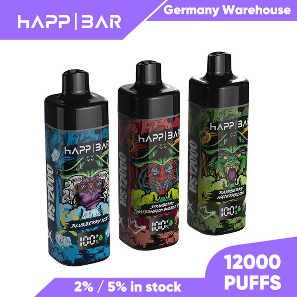 Original happ bar HS12000 Tela 12000 12K Puffs 650mAh Tipo-C Carregando 20ml Pod pré-preenchido com 10 sabores 2% 5% Cigarros eletrônicos descartáveis vaper 12000