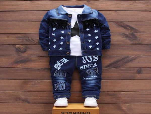 Criança 3 pçs bebê criança menino macio falso denim jaqueta terno tshirt calças jeans conjunto roupas outono crianças Clothing5671517