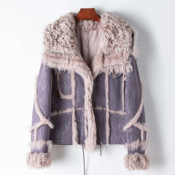 Eine kleine Menge Kleidung, Haining's New Rabbit Integrated Real Women's 2024 Spring Casual Sheep Curly Fur Collar Jacket 764874