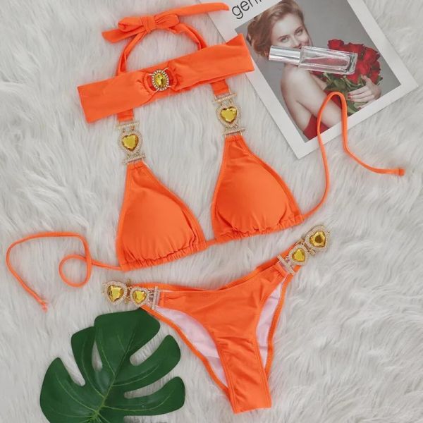 Set costumi da bagno bikini sexy con strass con fascia costumi da bagno donna costumi da bagno donna push up bikini spiaggia costumi da bagno costumi da bagno piscina bagnante