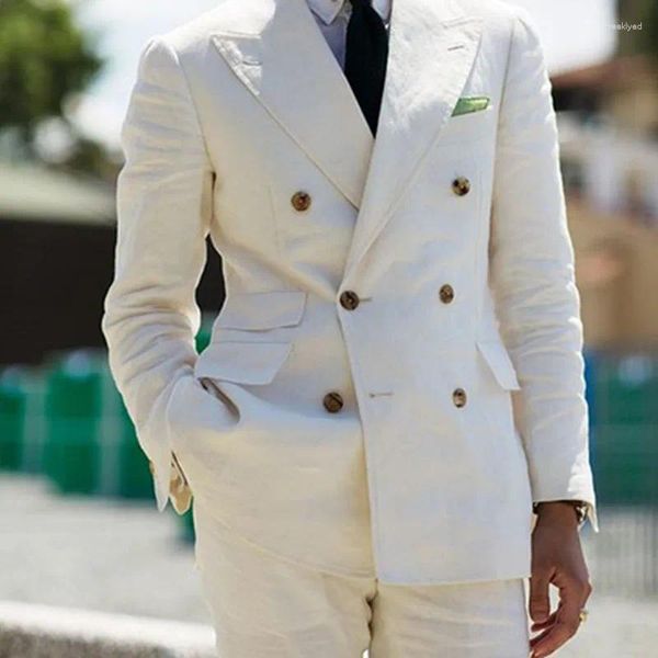 Ternos masculinos branco terno blazer fino ajuste formal duplo breasted notch lapela padrinhos smoking jaqueta para casamento