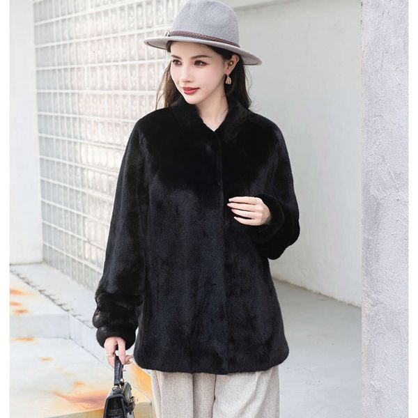 2023 novo casaco inteiro de comprimento médio para mulheres couro genuíno haining vison cabelo 509819